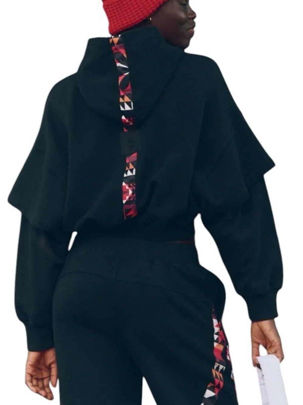 FP Movement Free People Snow Flow Hoodie Black Combo Cropped Pullover Size Small